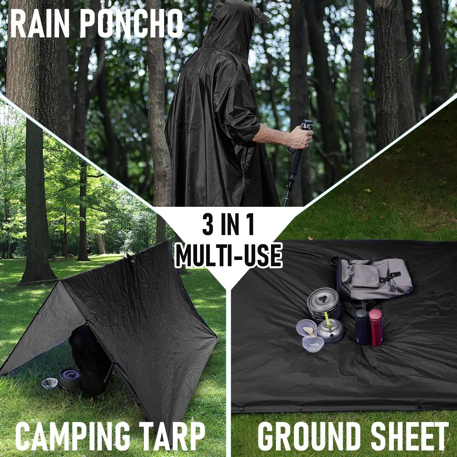 3 in 1 Waterproof Military Rain Poncho